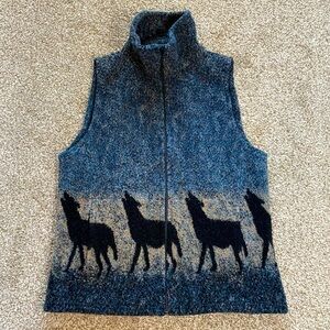 Vintage Bear Ridge Howling Wolf Wool Vest, Size Medium
